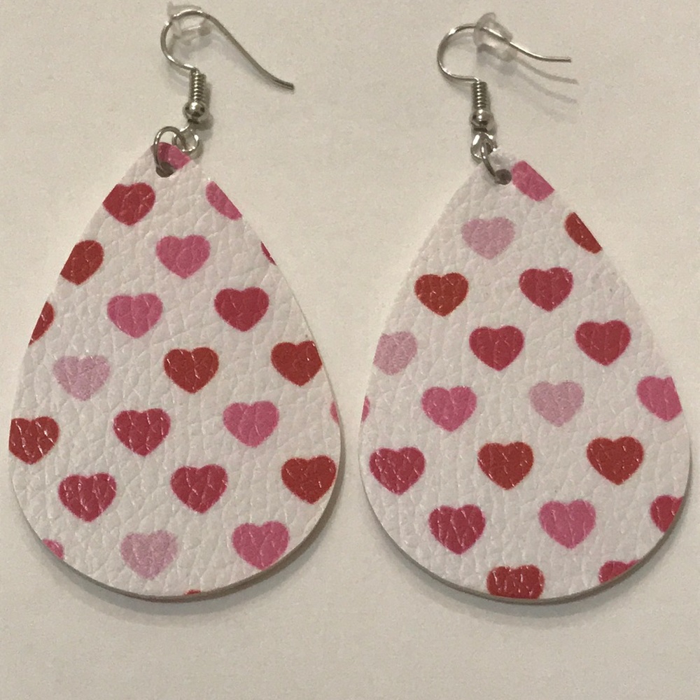🆕White w/Red&Pink ❤️ Faux Leather Earrings